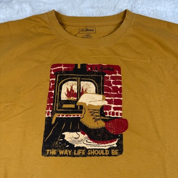 LL Bean Boot The Way Life Should Be T-Shirt Short Sleeve Cotton Yellow Sz Large - Picture 1 of 6